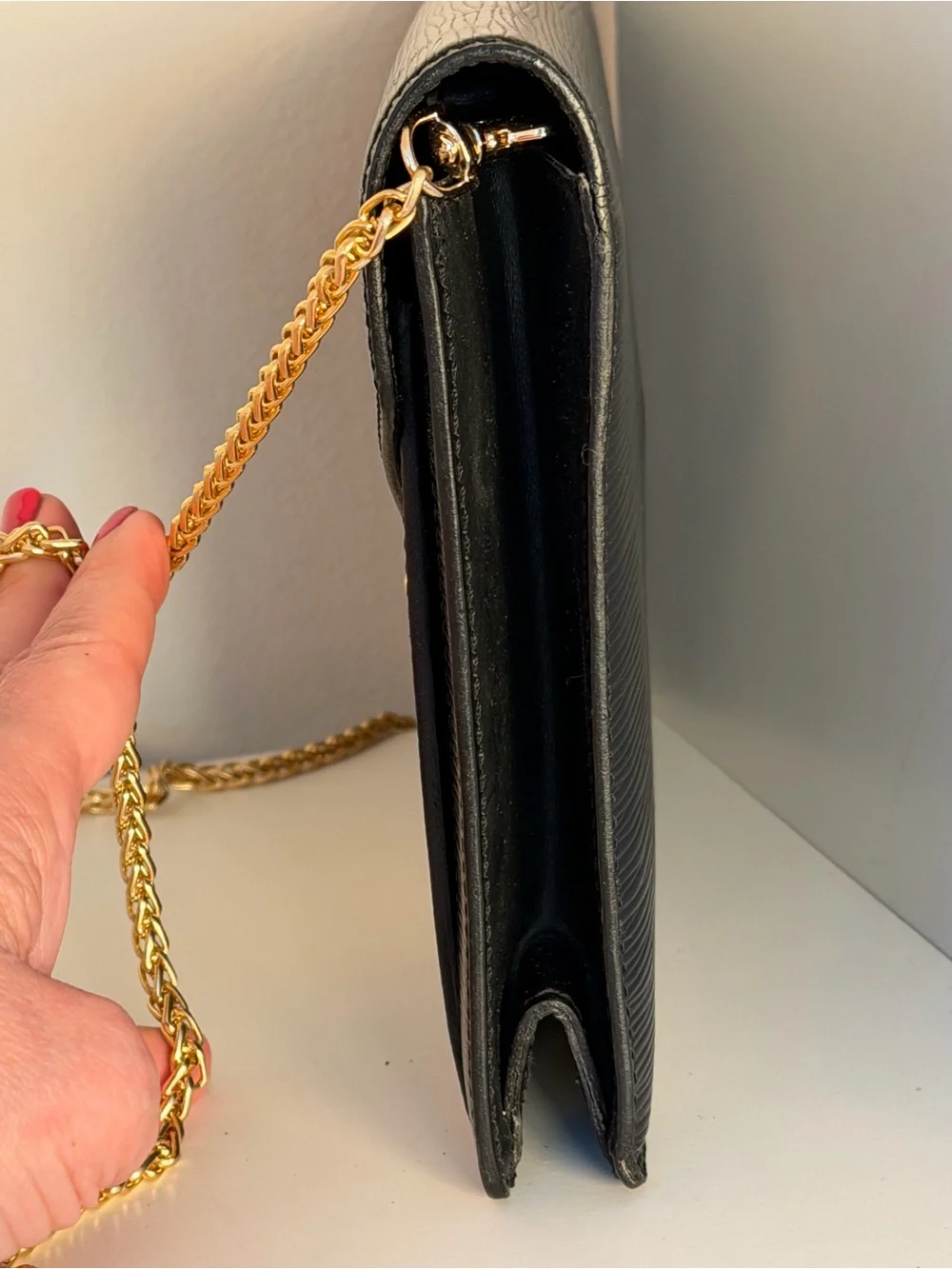 Louis Vuitton Black Epi Leather Clutch with Gold Chain